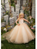 Ivory Lace Champagne Tulle Floor Length Flower Girl Dress